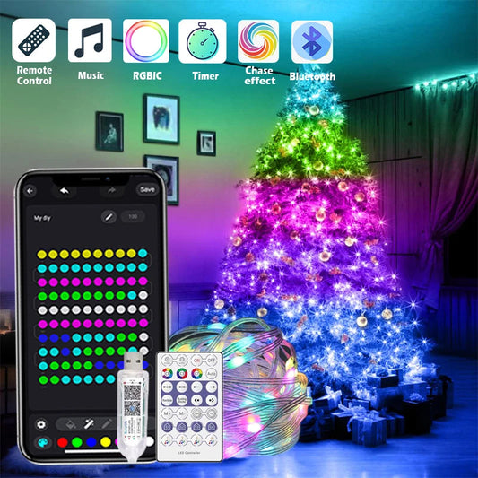 Christmas Tree Lights Outdoor Indoor, 100LED 10M WS2812B RGBIC Lights, String Lights IP65 Waterproof Bluetooth Fairy LED String Mmall USA