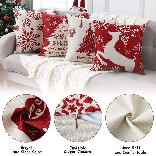 4PCS Christmas Pillow Covers Christmas Decorations Throw Pillow Covers Set Of 4 Throw Pillow Cases With Holiday Decoration