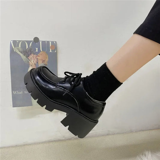 Plus Size Women's Preppy Style Fleece-Lined Platform Shoes 41-43 Codes UK Style JK Shoes With Thick Soles For Winter