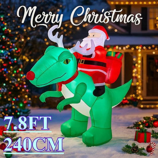 Holiday Decor 7.8FT LED Inflatable Xmas Yard Santa Riding Dinosaur Christmas Decor Lawn Garden Toy Supplies Home Ornament Gifts
