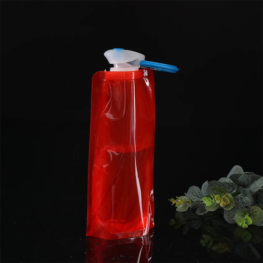 Foldable Water Bottles Flexible Reusable Travel Water Bottle Plastic Water Pouch Soft Flask Water Bag With Carabiner Clip