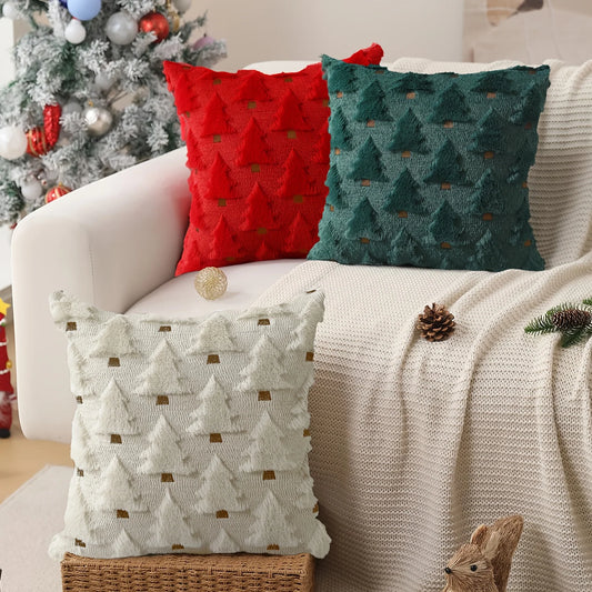 2pcs Christmas Pillow Covers 45x45 cm Beige Christmas Tree Throw Pillow Cases Decorations Soft Covers Winter Holiday Decor