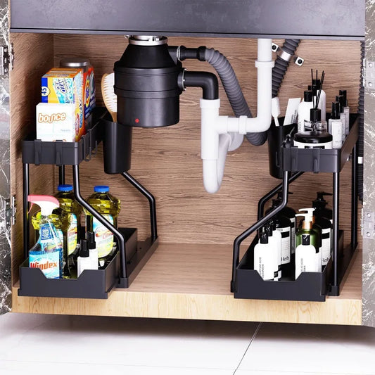 Kitchen sink storage rack, double-layer pull-out countertop organization rack, bathroom storage rack, kitchen storage rack