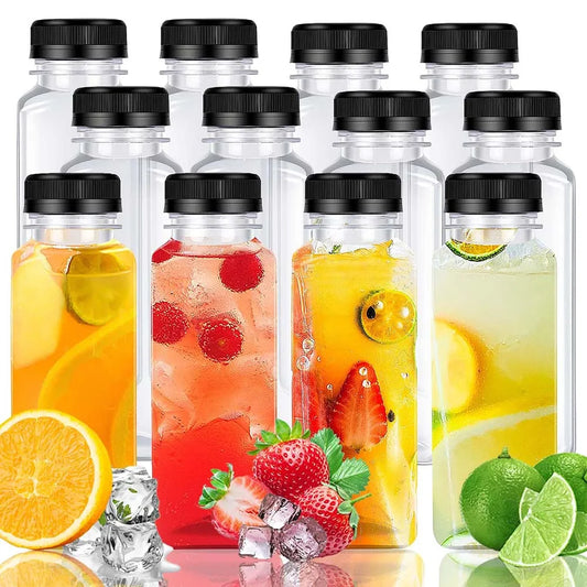 Plastic Bottles with Caps Juice Bottles Clear Reusable Containers Plastic Smoothie Bottles for Juice Milk Homemade Beverages