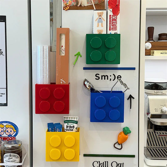 Magnetic Storage Box Building Blocks Storage Rack Kitchen No-Drill Refrigerator Magnet Storage Box Wall-mounted Container