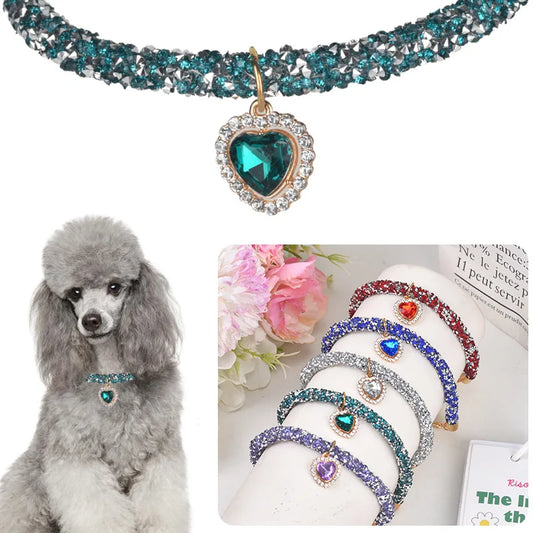 Luxury Crystal Dogs Collar Love Pendant Necklace Pet Collar Adjustable Small Dog Cat Neck Ring Rhinestone Collar Pet Accessories