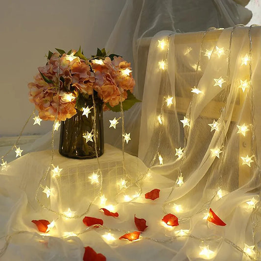 LED Star Fairy Lights Chain Battery/USB Powered String Lights Garland For Party Home Wedding Terrace Garden Christmas Decoration