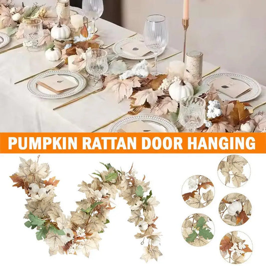 Fall Decoration 175cm Maple Leaf Pumpkin Berry Garland For Thanksgiving Halloween Christmas Festive Wall Hanging Fall Decoration