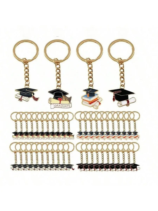 20 Graduation Gifts: Graduation Cap-shaped "Happy Graduation" Keychains. Metal material, suitable for graduation/school return g