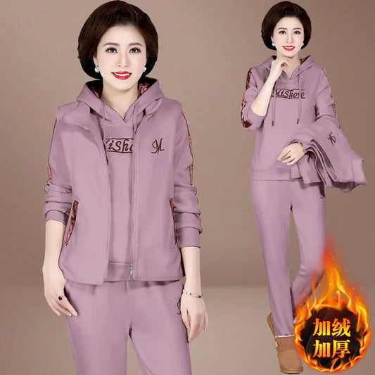 Women’s Autumn Winter 3-Piece Plush Set – Hooded Top, Waistcoat & Pants, Plus Size Casual Loungewear