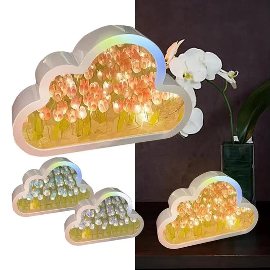 New Tulip Cloud Lamp, DIY Tulip Cloud Mirror Night Light, Bedroom Decoration for Teen Girls Friends Birthday Anniversary Gifts
