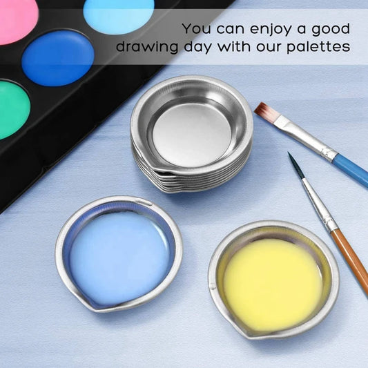 10/20Pcs Stainless Steel Artist Palette, Round Paint Mixing Tray for Watercolor Oil Acrylic, Durable Art Supplies Artists DIY Cr