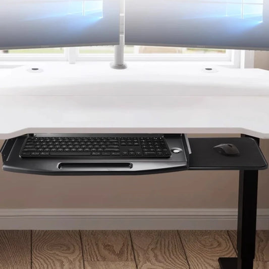 Desk Keyboard Stand, Sliding Pull-Out Tray for Home Office, Metal Under-Desk Storage for Mouse, Space-Saving Desk Accessory