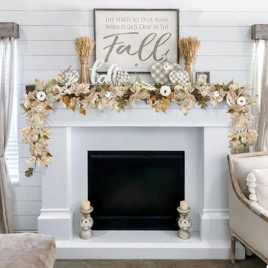Fall Decoration Maple Leaf Pumpkin Autumn Garland Simulated Rattan Wedding Birthday Thanksgiving Halloween Harvest Decoration Mmall USA