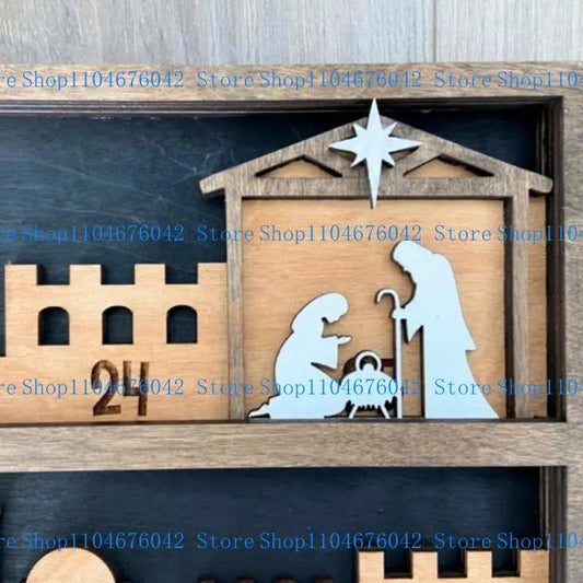 Holiday Nativity Set with 24 Day Christmas Countdowns Sturdy Wood Base Desktop Decoration for Festival Home Atmospheres