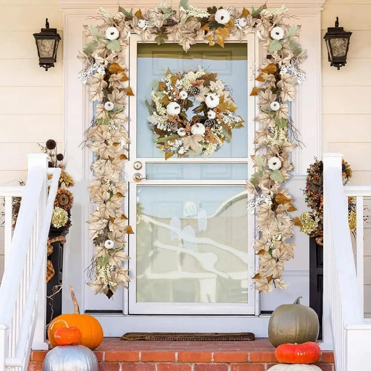 Fall Decoration Maple Leaf Pumpkin Autumn Garland Simulated Rattan Wedding Birthday Thanksgiving Halloween Harvest Decoration Mmall USA