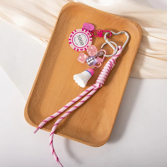 Badminton Bag Accessories Woven Rope Chips Car Keychains Creative Dice Accessories