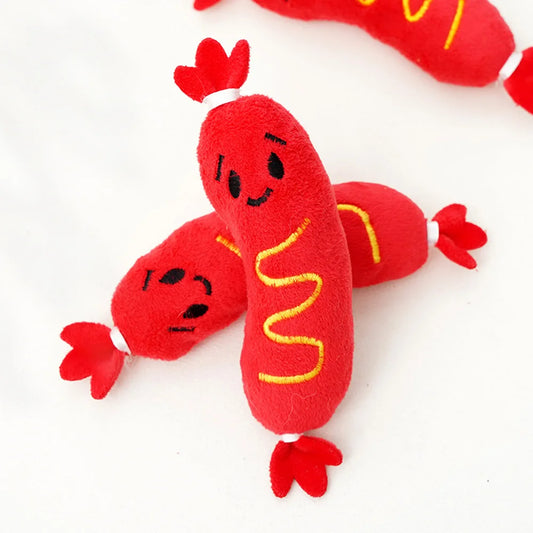 Squeaky Plush Pet Toys: Hot Dog Embroidered Chew Toys for Dogs & Cats, Bite-Resistant Toys to Relieve Boredom,