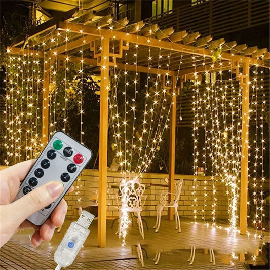 LED Curtain String Lights with Remote Control USB Plug-in Holiday Wedding Bedroom Christmas Party Lights Room Decor