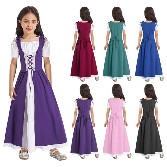 Historical Cosplay Costumes Girls Dress Medieval Renaissance Gown Short Sleeve Robe Victorian Maxi Dress Halloween Performance