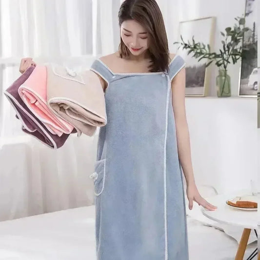 Bath Skirt Pocket Wearable Women's Adult Quick Drying Soft Bathrobe Vest Style Wearing Bath Towel Strong Water Absorption