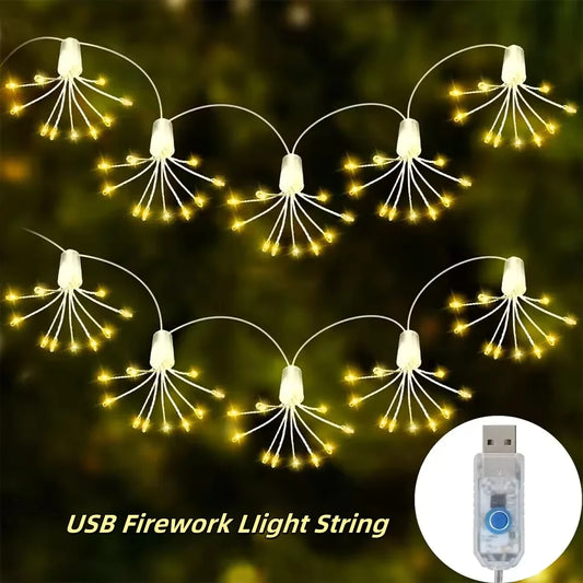 USB Firework String Lights 100 LED Fairy Lights 8 Modes For Wedding Holiday Party Christmas Decoration
