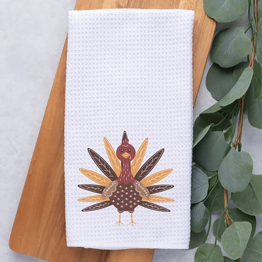Happy Thanksgiving Waffle Tea Towel Pumpkins Turkey Autumn Dish Towel Fall Kitchen Home Decor New Year Housewarming Hostess Gift