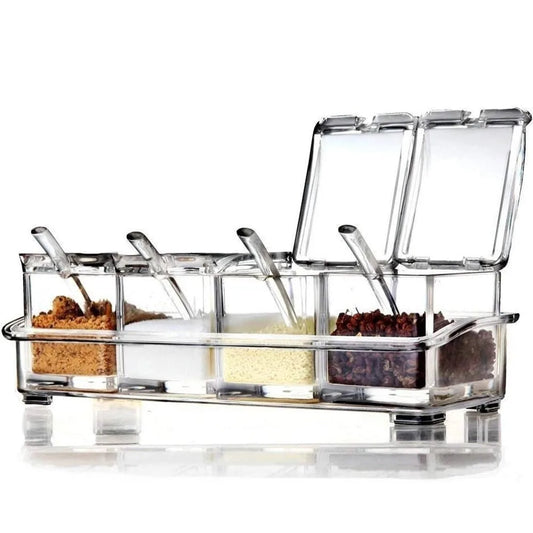 Seasoning Box 1 Set Seasoning Bottle with Lid and Spoon Transparent Crystal Seasoning Storage Container Kitchen Seasoning Tool