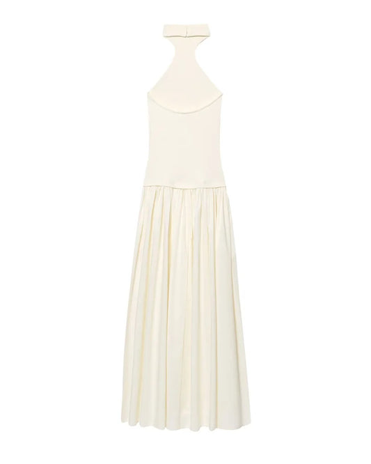 Women's Dress New Summer 2025 White Halterneck Panelled Dress Sexy off-the-shoulder design Elegant temperament Personality