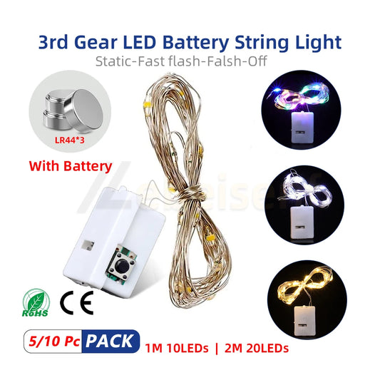 10/5Pcs LED Fairy Lights 3 Mode Light String Button Battery Christmas Decoration Party Wedding Garden New Xmas Tree Year's Decor