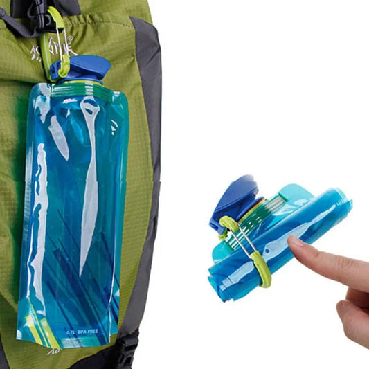 Foldable Water Bottles Reusable Flexible Travel Bottle Plastic Pouch Soft Flask Water Bag With Carabiner Clip