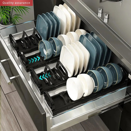 Kitchen Cabinet Dish Storage Rack Drawer Built-in Dish Drain Rack Plate Divider Storage Rack Kitchen Accessories Organizer