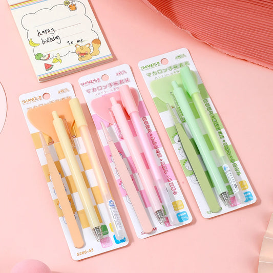 Set With 4PCS Stationery ,Combo Of School Supplies Including Pen-Shaped Glue Dot&Carving Pen&Plastic Spatula&Plastic Tweezers