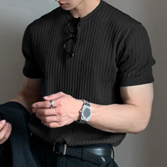 Summer Men’s Light Luxury T-Shirt – Long Sleeve O-Neck Solid Color Loose Knitwear Casual Top