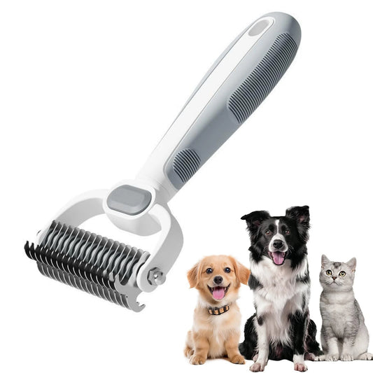 Dog Cat Grooming Brush, Double-Sided Deshedding - Dematting Undercoat Rake and Pin Brush for Long and Short Haired Dogs Cats