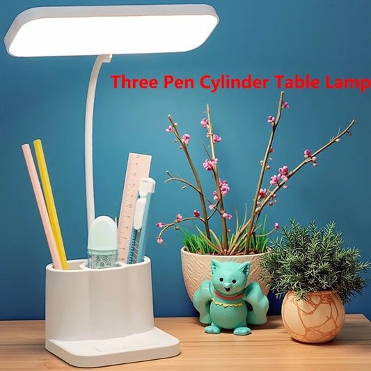 Desk Organizer Lamp, Dimmable Study Light with Pen Holders, Reading Lamp for Students Homework, Dorm Bedroom