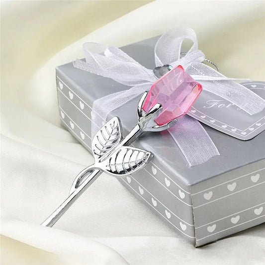 Valentine's Day Lovers' Gift X'mas Favors Souvenir Crystal Glass Rose Flower Figurines Craft Home Wedding Decoration Ornaments