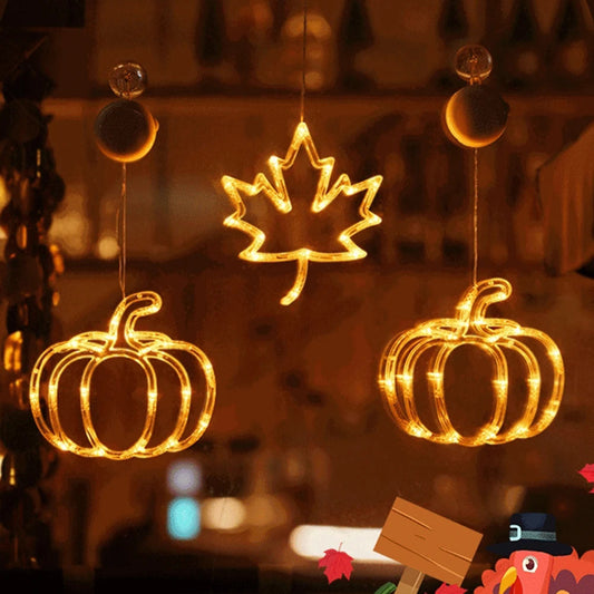 Fall Decorative Window Lights Thanksgiv Party Decor Pumpkin Flag Maple Leaf LED Hanging Ornaments Fall Harvest Party Supplies Mmall USA