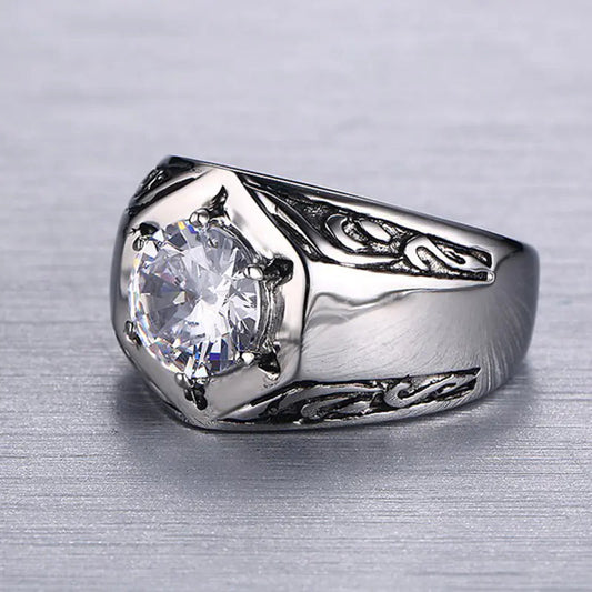 Titanium Steel Ring Set with Red Zircon Ornaments Mmall USA