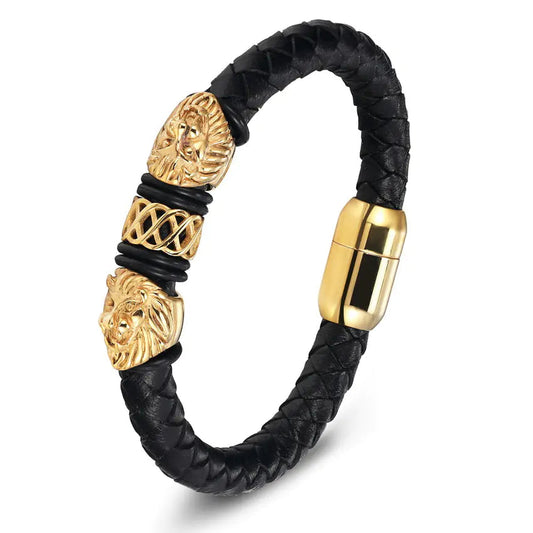 Titanium Steel Men's Bracelet with Leather Rope Mmall USA