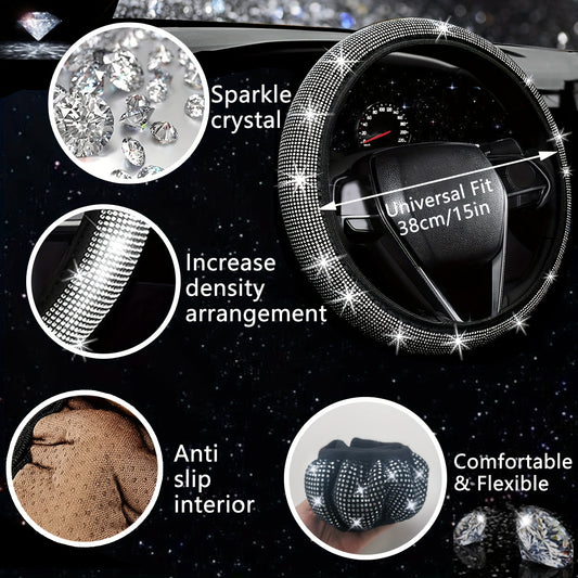 30 PCs Bling Car Accessories Set for Women - Premium Steering Wheel Covers, Stylish Seat Belt Covers, Soft Armrest Cover, Durable Gear Shift Covers - Universally Designed to Fit Most 15-Inch Steering Wheels