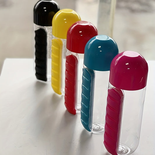 20oz Large Capacity Portable Water Bottle - Canteens with Built-in Pill Box, Leak-Proof, BPA-Free, Durable for Outdoor Camping, Travel, Hiking, and Fitness