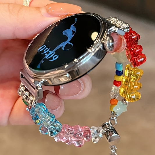 Cute Gummy Bear Beaded Strap for Galaxy Watch 7 FE/6/5/5 Pro/4 Classic/Active 2 & for Huawei Watch GT 4/3 - 20mm/22mm Expandable Clasp Sport Bracelet, Durable Resin, Trendy Summer Accessory, Cute Watch Strap, Wearable Tech Ac