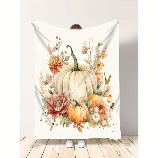 Cozy Fall Pumpkin Flannel Throw Blanket - Soft & Warm Plush Bedding for Couch, Office, and Home Decor - Perfect for Harvest Festival, Thanksgiving & All Seasons - Available in Multiple Sizes