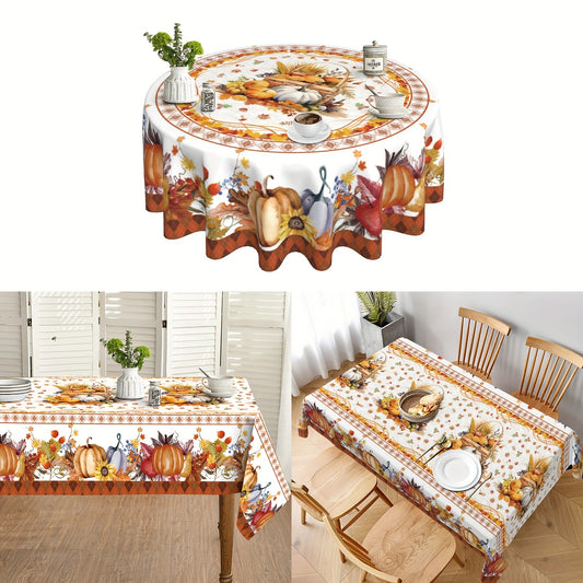 1pc Tablecloth, Polyester Tablecloth, Fall Pumpkin Harvest Theme Party Tablecloth, Thanksgiving Pumpkin Maple Leaf Orange Holiday Pattern Table Cover, Home Kitchen Dining Picnic Decoration, Gift