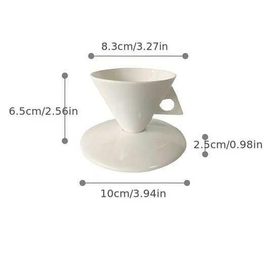 Luxury Bone China Cone-Shaped Espresso Shot Cups with Saucers - White Ceramic Pyramid Mugs for Coffee and Tea, Insulated, Reusable, Ideal for Family Gatherings, Coffee Mug Set|Elegant Coffee Set|Glossy Finish