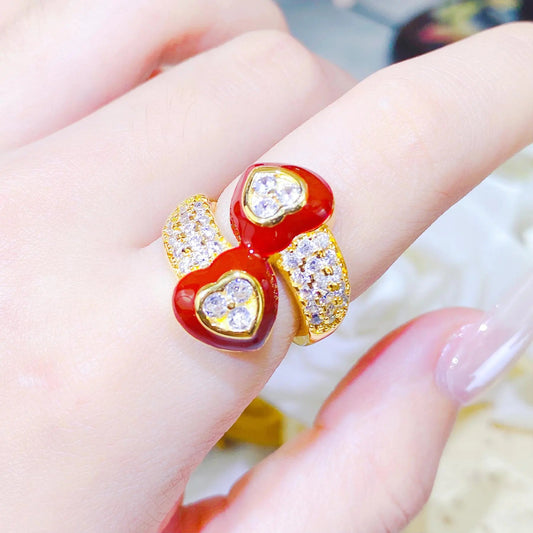 Colored Drip Glaze Peach Heart Ring for Women Mmall USA