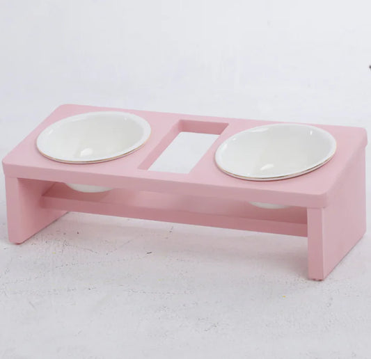Tri-Color Cat Bowl Stand with Inclined Design
