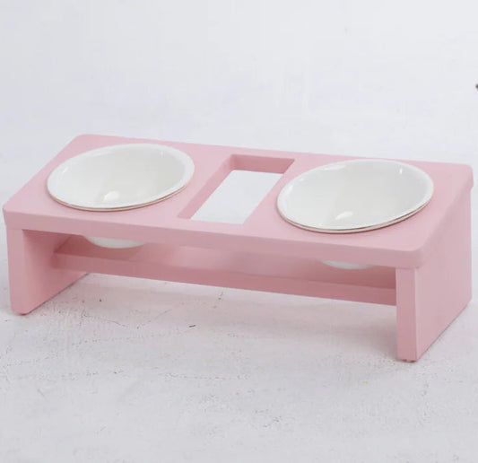 Tri-Color Cat Bowl Stand with Inclined Design Mmall USA