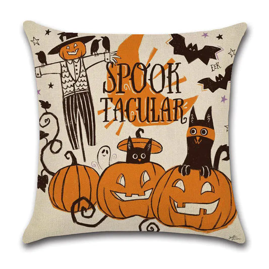 Halloween Cartoon Linen Throw Pillow Cover